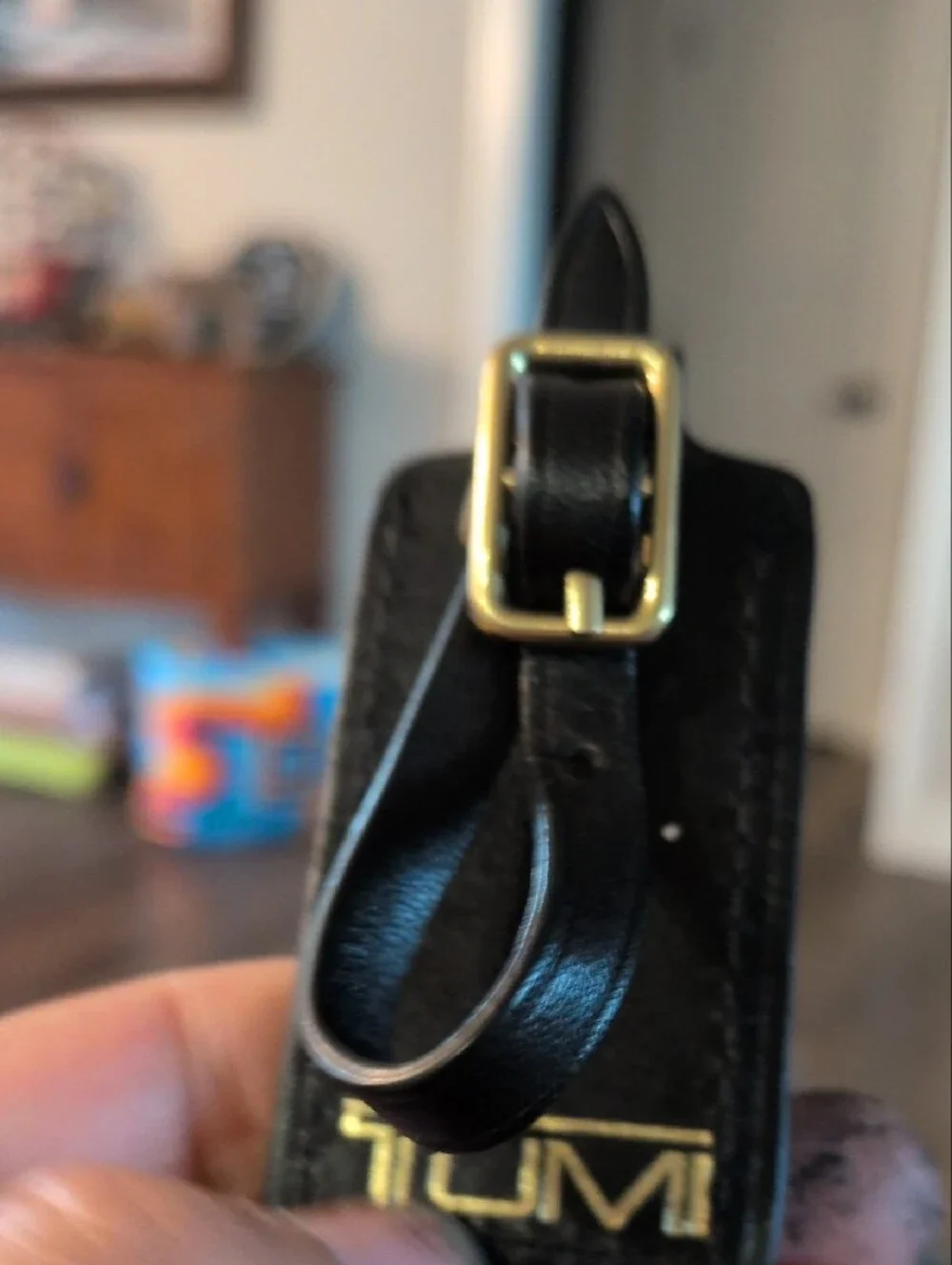 Tumi Black Leather Tag with Gold TUMI Logo